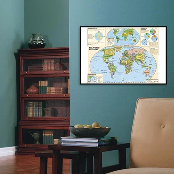 59x42 см Малък Спрей Карта на света САМ Ролка Опаковани, Без гънки Художествена карта на фона плат Стайни аксесоари Училищна Украса