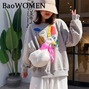 BaoWomen, 3 цвята, модерен дамски чанти-месинджър със сладък уточкой от карикатура, плюшен чанта през рамо с животни, чанта-месинджър Harajuku