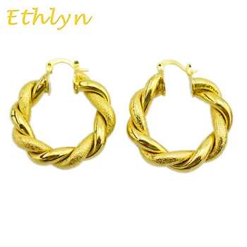 Ethlyn нови обици-халки в эфиопском стил/Нигерия/Кения/Гана/Дубай/Африканския стил, обеци-халки Златен Цвят, обеци-халки За Жени E6