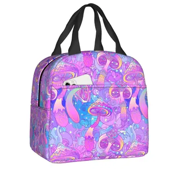 Psychedelic Magic Mushrooms Изолирано чанта за обяд за жени, водоустойчиви термосумка-хладилник, чанта за обяд, плаж, на къмпинг, за пътуване