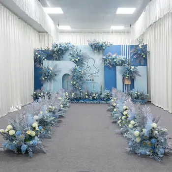 Имитация на сватбена оформление с цветя, декорации за сватбени партита, за фон на сцената, пътен редица, цветя, бижута, аксесоари