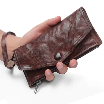 Модерен ретро мъжки портфейл от естествена кожа, дизайнерски и луксозен органайзер от естествена телешка кожа, в чантата си за телефон и монети