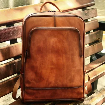 Мъжка кожена раница в ретро стил с цип, по-голямата голям пътна училищна чанта за мъже, дамски чанти за лаптопи