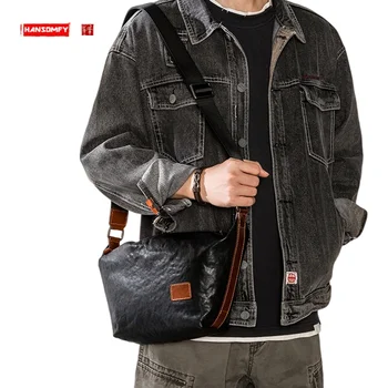 Нова мода брандираната чанта през рамо от естествена кожа, мъжки чанти от телешка кожа, националната модна младежка чанта-месинджър, дамски
